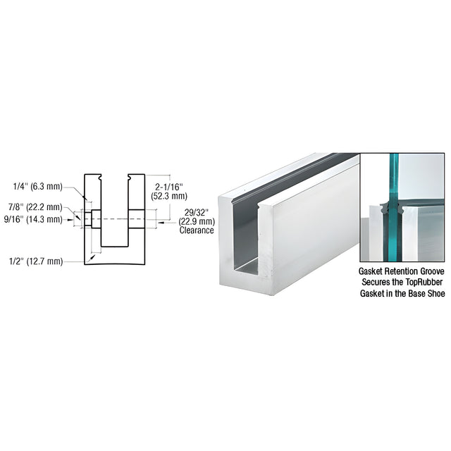 CRL B7S Series Mill Aluminum 120" Heavy-Duty Square Base Shoe Fascia Mount Drilled for 3/4" Glass