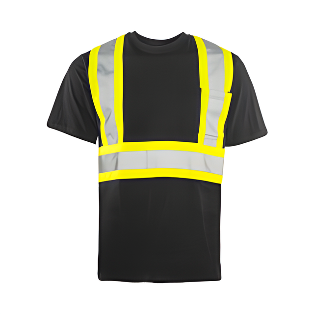 Short Sleeved Traffic T-Shirt, Cotton, Black, 4" Reflective Tape, Small