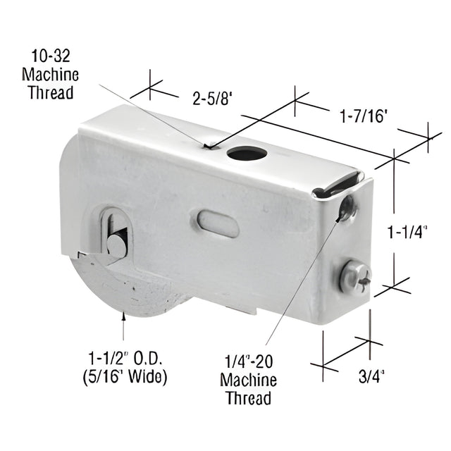 CRL 1-1/2" Stainless Steel Sliding Glass Door Roller with 3/4" Wide Housing for Daryl and Patio Magic Doors