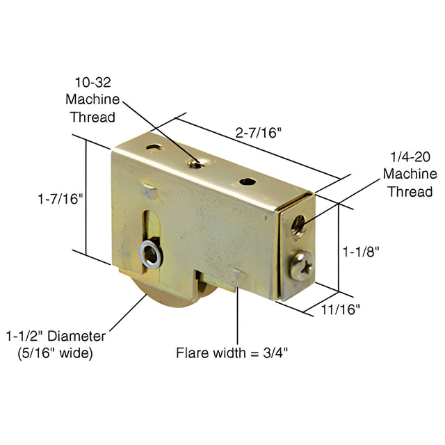 CRL 1-1/2" Steel Sliding Glass Door Roller with 11/16" Wide Housing for Fleetwood and Blomberg Doors