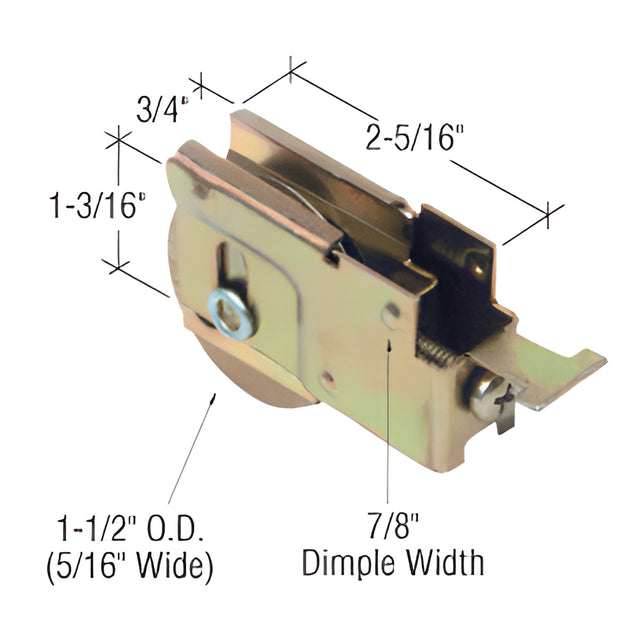 CRL 1-1/2" Steel Sliding Glass Door Roller with 23/32" Wide Housing for Marshall Doors