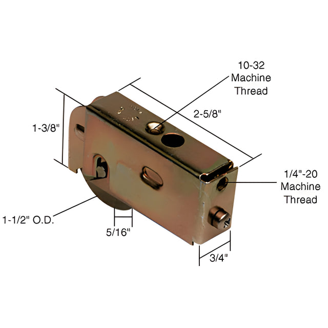 CRL 1-1/2" Steel Sliding Glass Door Roller with 3/4" Wide Housing for Air Control, Howmet and Krestmark Doors