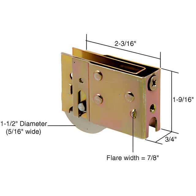 CRL 1-1/2" Steel Sliding Glass Door Roller with 3/4" Wide Housing for Harcar Doors