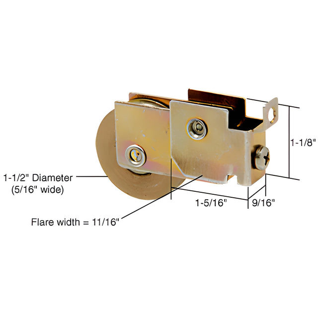 CRL 1-1/2" Steel Sliding Glass Door Roller with 9/16" Wide Housing