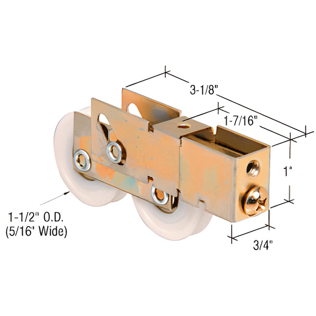 CRL 1-1/2" Tandem Nylon Ball Bearing Sliding Glass Door Roller with 3/4" Wide Housing