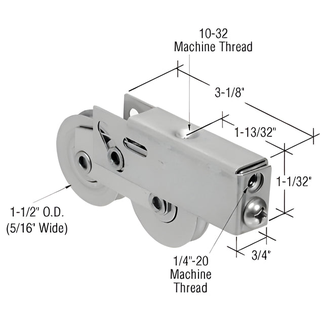 CRL 1-1/2" Tandem Stainless Steel Sliding Glass Door Roller with 3/4" Wide Housing