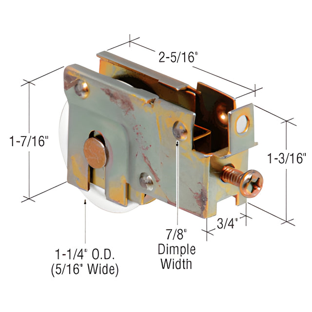 CRL 1-1/4" Nylon Sliding Glass Door Roller with 23/32" Wide Housing for Northrop Doors