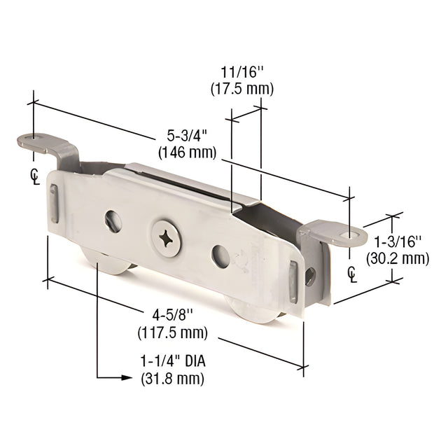 CRL 1-1/4" Stainless Steel Ball Bearing Sliding Glass Door Roller with 11/16" Wide Housing