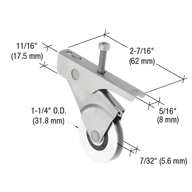 CRL 1-1/4" Stainless Steel Center Groove Sliding Screen Door Roller With Top Adjustment Screw for Bay-Mill Doors
