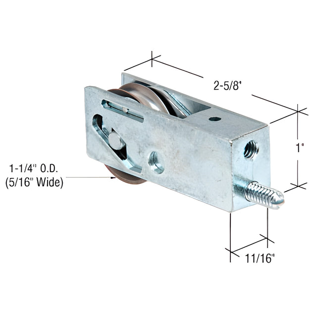 CRL 1-1/4" Stainless Steel Sliding Glass Door Roller with 11/16" Wide Housing for Trimview Doors