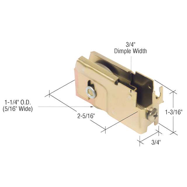 CRL 1-1/4" Steel Sliding Glass Door Roller with 23/32" Wide Housing for Pacific Doors