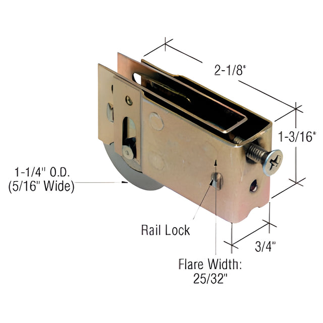 CRL 1-1/4" Steel Sliding Glass Door Roller with 3/4" Wide Housing for Harcar and BeeCee Doors