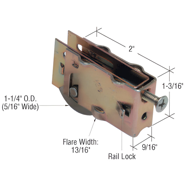 CRL 1-1/4" Steel Sliding Glass Door Roller with 9/16" Wide Housing for Nu-Air, Bennings & Scotty Doors