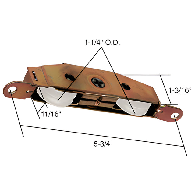 CRL 1-1/4" Tandem Nylon Sliding Glass Door Roller with 11/16" Wide Housing