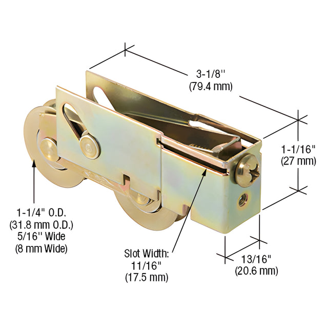 CRL 1-1/4" Tandem Steel Ball Bearing Sliding Glass Door Roller with 13/16" Wide Housing