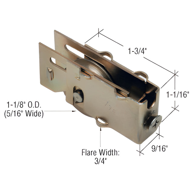 CRL 1-1/8" Steel Sliding Glass Door Roller with 9/16" Wide Housing