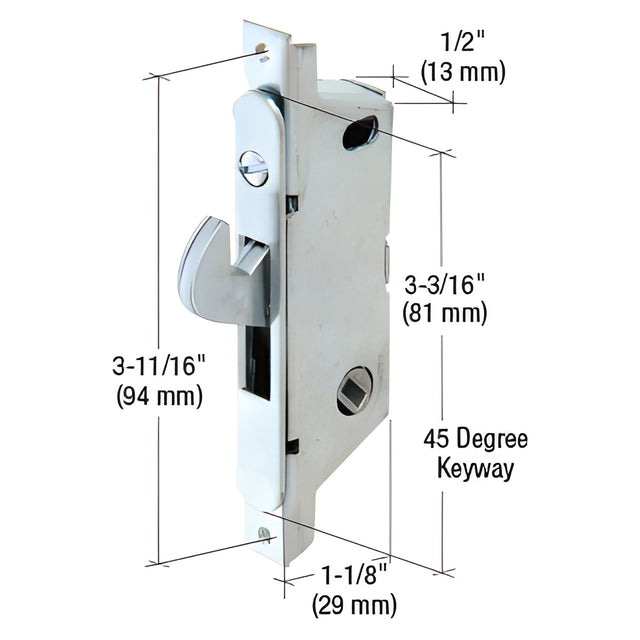 CRL 1/2" Wide Round End Face Plate Mortise Lock for Adams Rite® Doors - 45 Degree Keyway