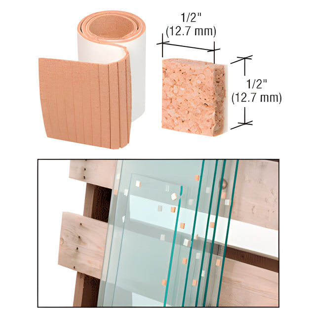 CRL 1/2" x 1/2" x 1/4" Cork Non-Adhesive Shipping Pads - Roll