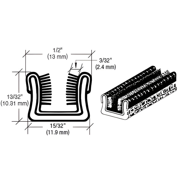 CRL 1/2" x 13/32" Unbeaded Flexible Glass Run Channel - 100' Roll