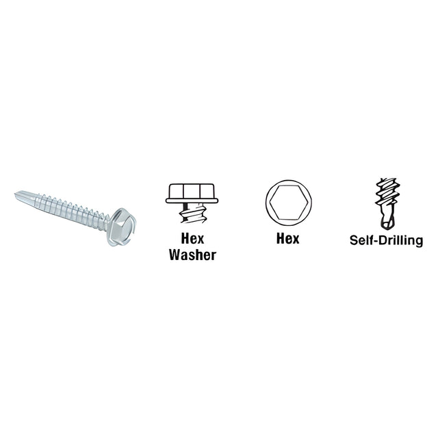 CRL 1/4-20 x 1" Hex Washer Head Self-Drilling Screws