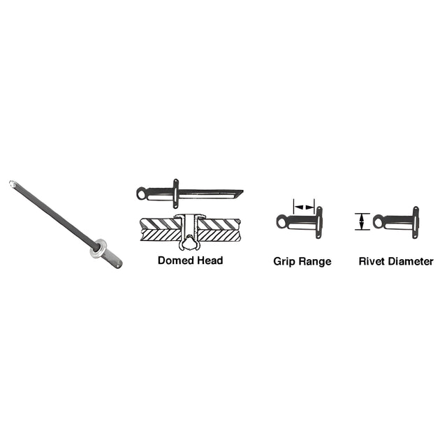 CRL 1/8" Diameter, 1/4" to 5/16" Grip Range Aluminum Mandrel and Rivet in Packs of 10000