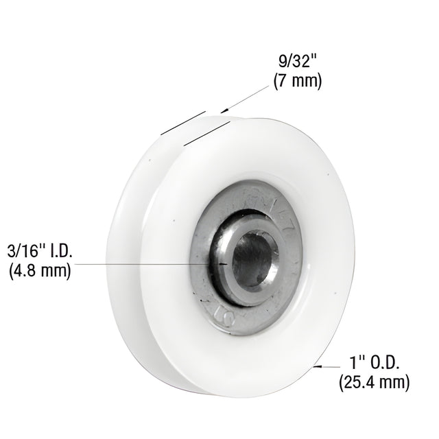 CRL 1" Nylon Ball Bearing Sliding Screen Door Replacement Roller with 3/16" Center Hole