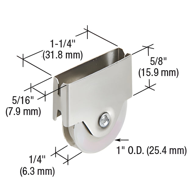 CRL 1" Steel Ball Bearing Center Groove Sliding Screen Door Bottom Roller