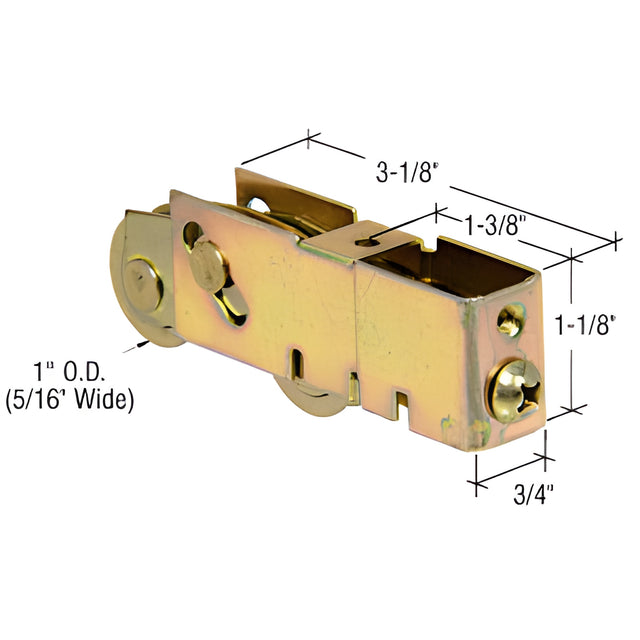 CRL 1" Tandem Steel Ball Bearing Sliding Glass Door Roller with 3/4" Wide Housing