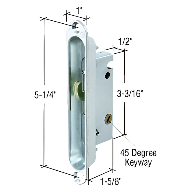 CRL 1" Wide Mortise Lock and Plate with 45 Degree Keyway