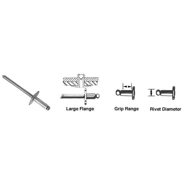 CRL 3/16" Diameter, 1/4" to 3/8" Grip Range Large Flange Aluminum Mandrel and Rivet in Packs of 3000