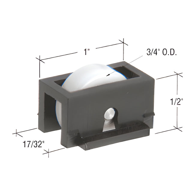 CRL 3/4" Flat Edge Nylon Ball-Bearing Window Roller with 1" Wide Housing
