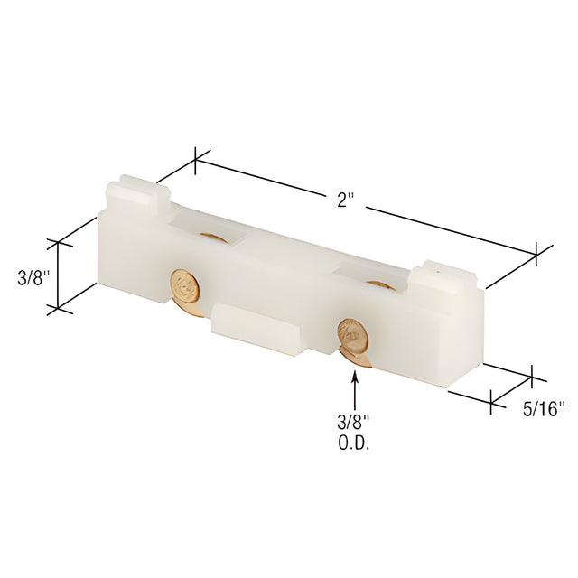 CRL 3/8" Flat Edge Tandem Brass Window Roller with 2" Wide Housing