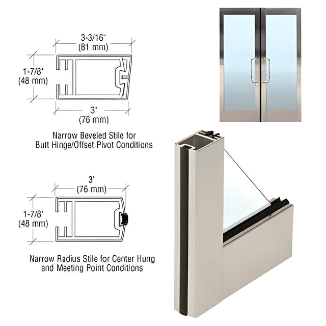 CRL 3" Brushed Stainless Narrow Stile Clad Full Framed Door