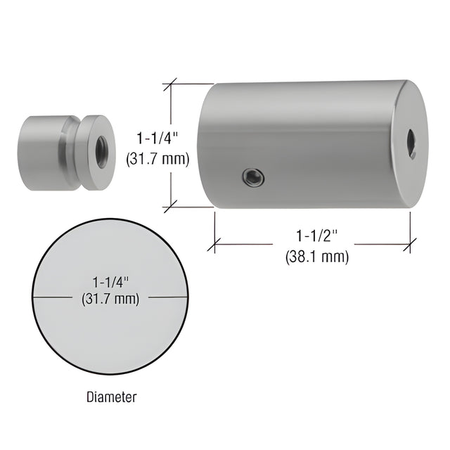 CRL 316 Brushed Stainless 1-1/4" Diameter 1-1/2" Stud Mounted Standoff Base