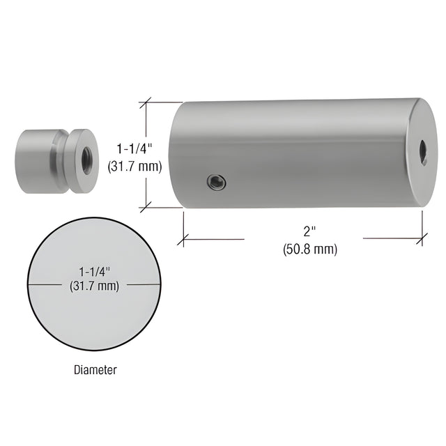 CRL 316 Brushed Stainless 1-1/4" Diameter 2" Stud Mounted Standoff Base