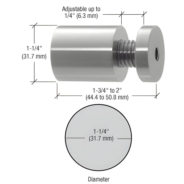 CRL 316 Brushed Stainless 1-1/4" Diameter Adjustable Length Standoff Base