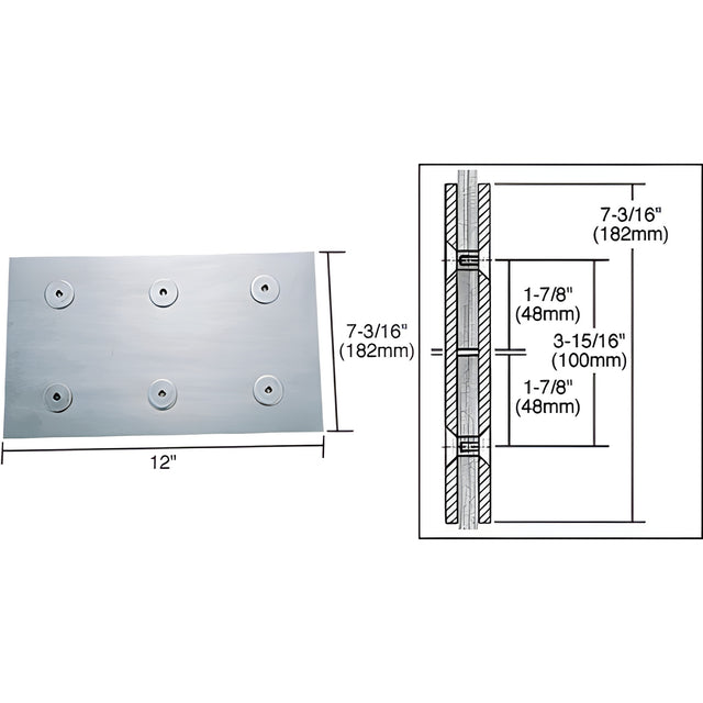 CRL 316 Brushed Stainless 12" Fin Splice Fitting for 3/4" Glass
