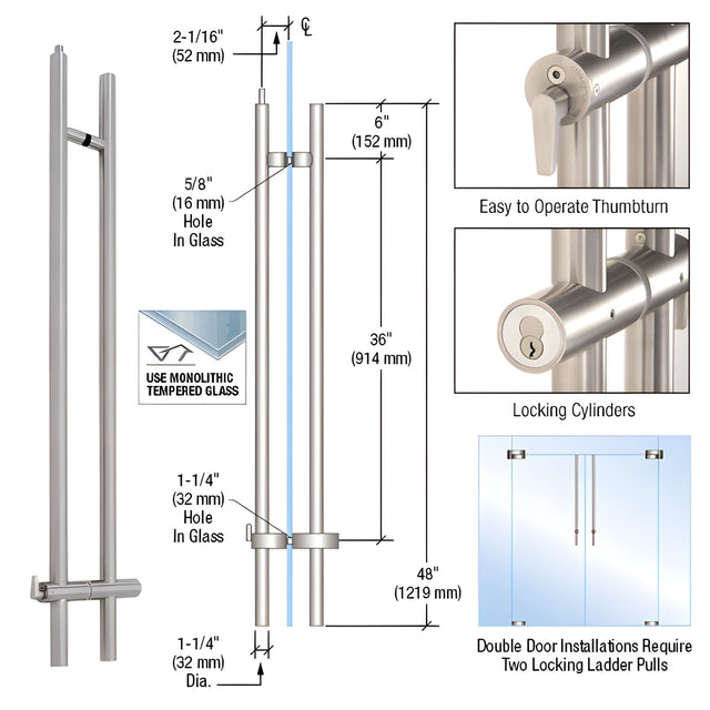 CRL 316 Brushed Stainless 48" Upwards Locking Ladder Pull