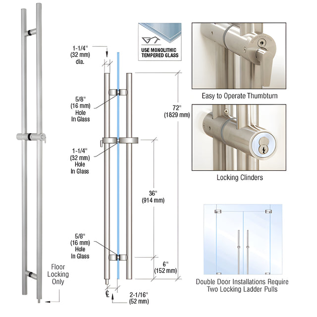 CRL 316 Brushed Stainless 72" Locking Ladder Pull