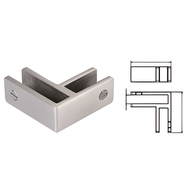 CRL 316 Brushed Stainless 90 Degree Glass Bracing Clamp 21.52mm Glass