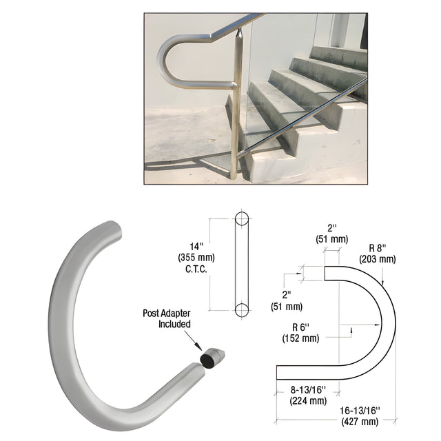 CRL 316 Brushed Stainless CRS Cap Rail Return with Post Adaptor