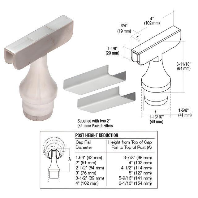 CRL 316 Brushed Stainless CRS Top Rail Adaptor for 180º Center Post