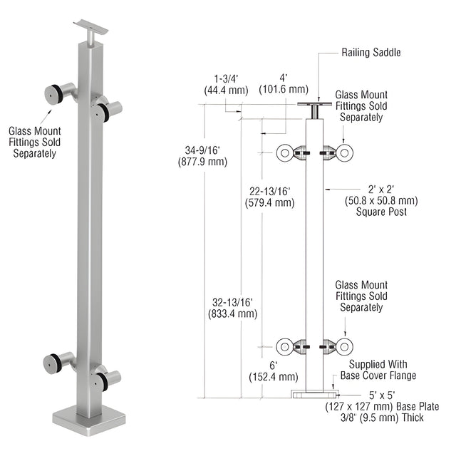 CRL 316 Brushed Stainless Custom P1 Series 180 Degree Center Post Railing Kit