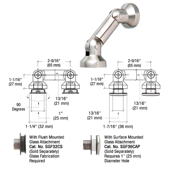 CRL 316 Brushed Stainless Dual Pivot Glass-to-Glass Swivel Fitting