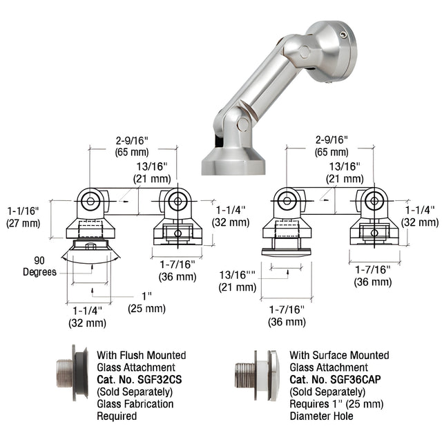 CRL 316 Brushed Stainless Dual Pivot Glass-to-Wall/Floor Swivel Fitting