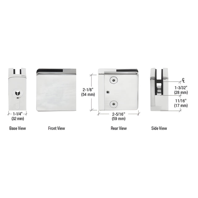CRL 316 Brushed Stainless Flat Base Clamp for 1/2" and 9/16" Glass
