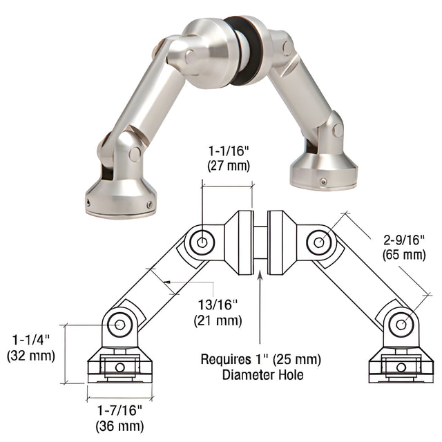 CRL 316 Brushed Stainless Glass Fin-to-Wall/Floor Swivel Fitting