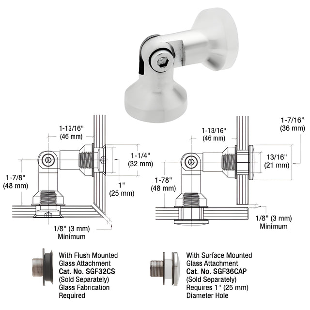 CRL 316 Brushed Stainless Glass-to-Glass Single Pivot Column Series Swivel Fitting