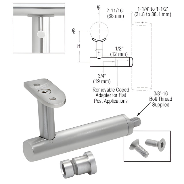 CRL 316 Brushed Stainless Long Arm Malibu Series Post Mounted Hand Rail Bracket