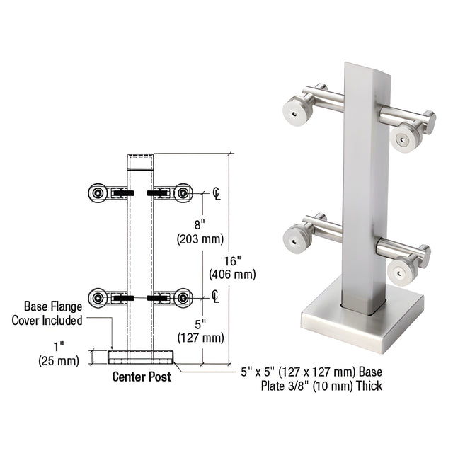 CRL 316 Brushed Stainless Point Supported Center Post